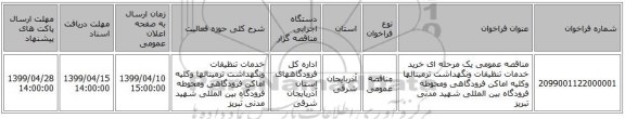 مناقصه عمومی یک مرحله ای خرید خدمات تنظیفات ونگهداشت ترمینالها وکلیه اماکن فرودگاهی ومحوطه فرودگاه بین المللی شهید مدنی تبریز