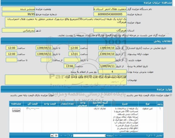 مزایده، مزایده یک اجاره یک طبقه از ساختمان