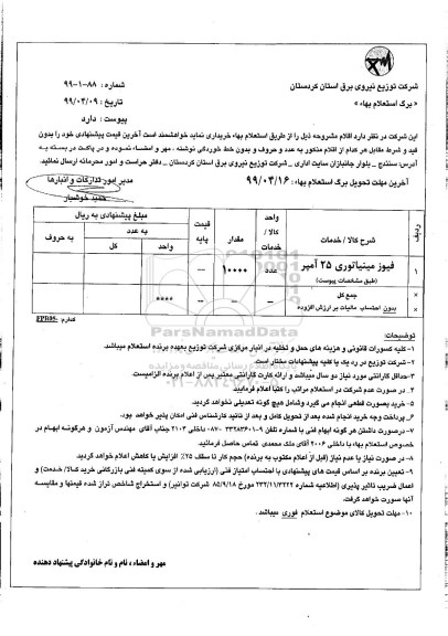 استعلام، استعلام بها فیوز مینیاتوری 25 آمپر 