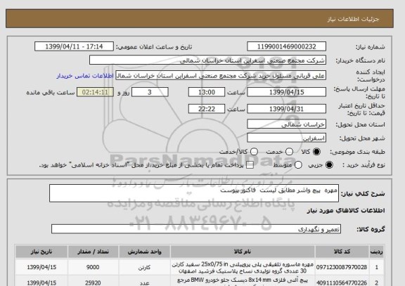 استعلام مهره  پیچ واشر مطابق لیست  فاکتور پیوست