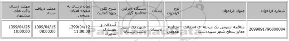 مناقصه عمومی یک مرحله ای اسفالت معابر سطح شهر سپیددشت