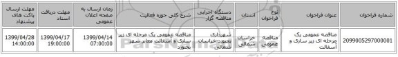 مناقصه عمومی یک مرحله ای زیر سازی و آسفالت