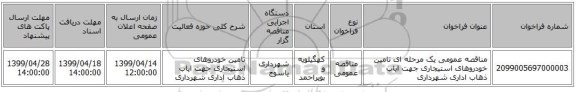 مناقصه عمومی یک مرحله ای تامین خودروهای استیجاری جهت ایاب ذهاب اداری شهرداری