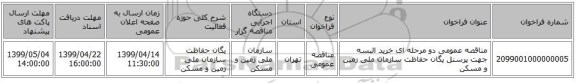 مناقصه عمومی دو مرحله ای خرید البسه جهت پرسنل یگان حفاظت سازمان ملی زمین و مسکن