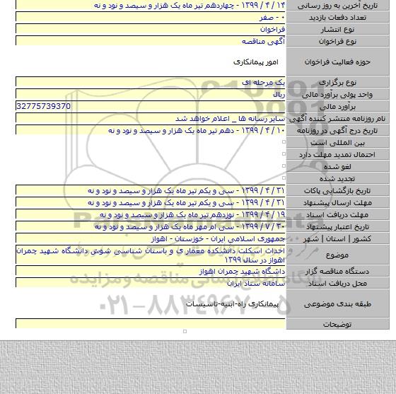 احداث اسکلت دانشکده معمار ی و باستان شناسی شوش دانشگاه شهید چمران اهواز در سال ۱۳۹۹