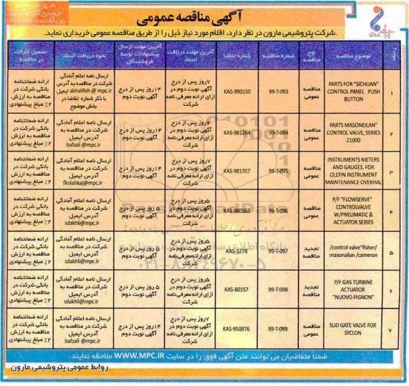 مناقصه، مناقصه instruments meters 