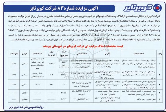 آگهی مزایده مزایده فروش املاک و مستغلات کاربری مسکونی و تجاری