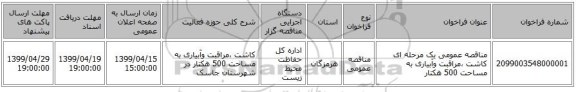 مناقصه عمومی یک مرحله ای کاشت ،مراقبت وآبیاری به مساحت 500 هکتار