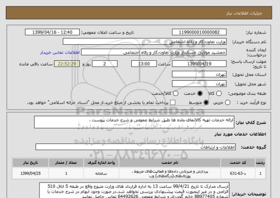 استعلام ارائه خدمات تهیه کالانمای داده ها طبق شرایط عمومی و شرح خدمات پیوست . 