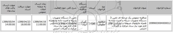 مناقصه عمومی یک مرحله ای تامین 3 دستگاه تجهیزات شبکه و امنیت داده به همراه ماژولهای مربوطه و لیسانس های لازم مورد نیاز ستاد مرکزی و گمرکات اجرایی