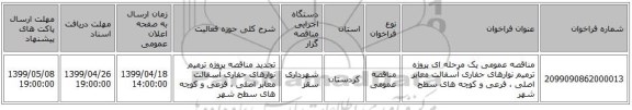 مناقصه، مناقصه عمومی یک مرحله ای  پروژه ترمیم نوارهای, سامانه تدارکات الکترونیکی دولت 