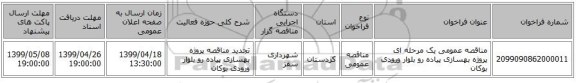 مناقصه عمومی یک مرحله ای پروژه بهسازی پیاده رو بلوار ورودی بوکان