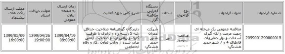 مناقصه عمومی یک مرحله ای جهت مرمت و لکه گیری آسفالت و نوار حفاریهای فازهای 4 و 7 شهرجدید هشتگرد