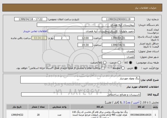 استعلام رنگ ومواد موردنیاز