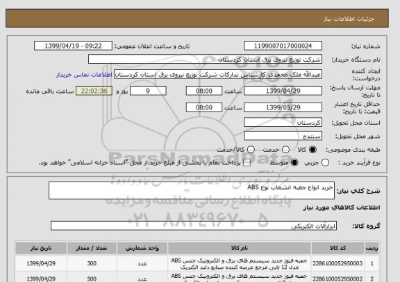 استعلام خرید انواع جغبه انشعاب نوع ABS