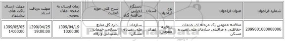 مناقصه عمومی یک مرحله ای خدمات حفاظتی و مراقبتی سازمان ملی زمین و مسکن