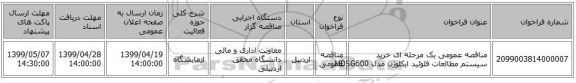 مناقصه عمومی یک مرحله ای خرید سیستم مطالعات فلوئید ایکلوژن مدل MDSG600