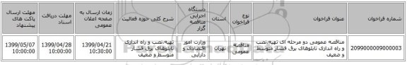 مناقصه عمومی دو مرحله ای تهیه،نصب و راه اندازی تابلوهای برق فشار متوسط و ضعیف 