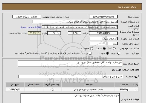 استعلام هزینه ایاب وذهاب کارکنان طبق مدارک پیوستی