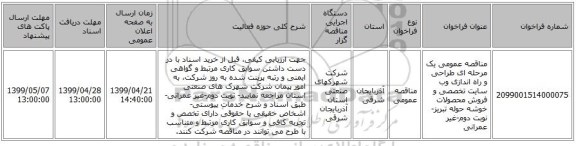 مناقصه عمومی یک مرحله ای طراحی و راه اندازی وب سایت تخصصی و فروش محصولات خوشه حوله تبریز- نوبت دوم-غیر عمرانی