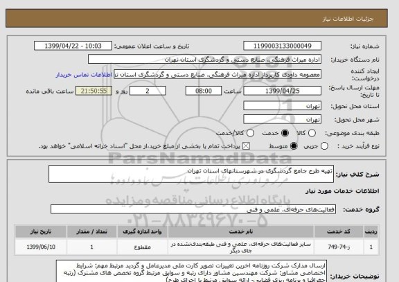 استعلام تهیه طرح جامع گردشگری در شهرستانهای استان تهران