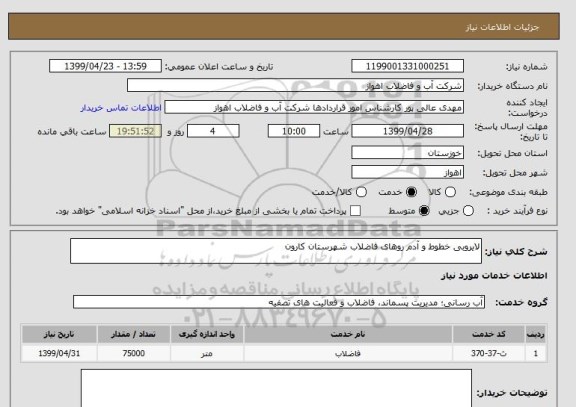 استعلام لایروبی خطوط و آدم روهای فاضلاب شهرستان کارون