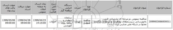 مناقصه عمومی دو مرحله ای پشتیبانی فنی، به‏‌روزرسانی سیستم‌های نرم‌افزاری و ابزارهای بارگذاری محتوا در شبکه ملی مدارس ایران (رشد)