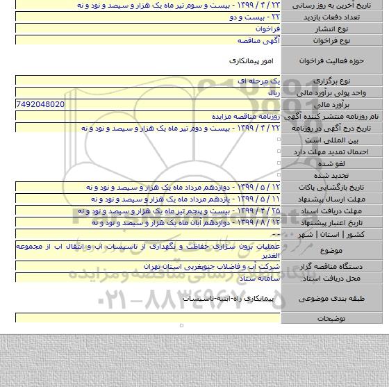 عملیات برون سژاری حفاظت و نگهداری از تاسیسات اب و انتقال اب از مجموعه الغدیر