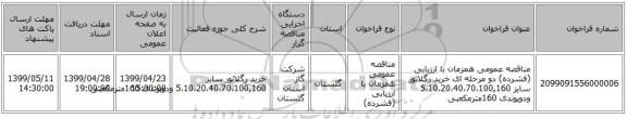 مناقصه عمومی همزمان با ارزیابی (فشرده) دو مرحله ای خرید رگلاتور سایز 5،10،20،40،70،100,160 ودوپوندی 160مترمکعبی