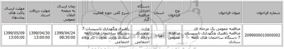 مناقصه عمومی یک مرحله ای مناقصه راهبری ونگهداری تاسیسات 7 دستگاه ساختمان های تابعه ستادی 