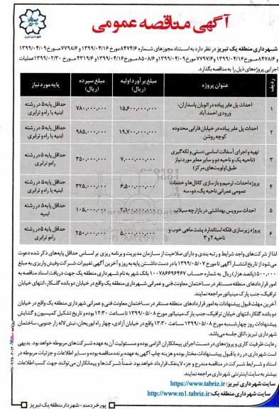 آگهی مناقصه عمومی ,ممناقصه احداث پل عابر پیاده و ...