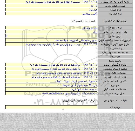 خرید ۳۵ ردیف انواع آنتی سرمها