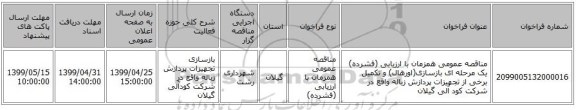 مناقصه عمومی همزمان با ارزیابی (فشرده) یک مرحله ای بازسازی(اورهال) و تکمیل برخی از تجهیزات پردازش زباله واقع در شرکت کود آلی گیلان