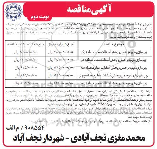 مناقصه , مناقصه زیرسازی ، تهیه و حمل و پخش آسفالت معابر نوبت دوم 