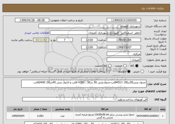 استعلام جدول بتنی50در50: 4511قالب-جدول بتنی 30 در50 : 4380 قالب و جدول بتنی 40در50: 2400قالب 