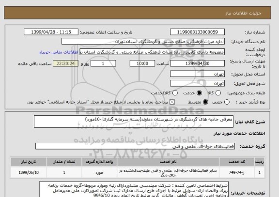 استعلام معرفی جاذبه های گردشگری در شهرستان دماوند(بسته سرمایه گذاری -10مورد)