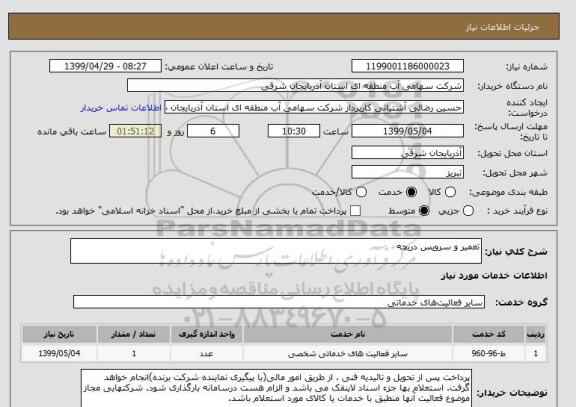 استعلام تعمیر و سرویس دریچه