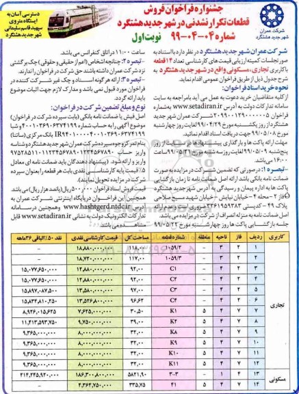 آگهی مزایده ،مزایده فروش 14 قطعه با کاربری تجاری و مسکونی نوبت اول  