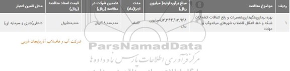 مناقصه  بهره برداری، نگهداری، تعمیرات و رفع اتفاقات 