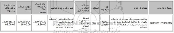 مناقصه عمومی یک مرحله ای خدمات نگهبانی (حفاظت فیزیکی) اماکن و تاسیسات شرکت آب منطقه ای سمنان 