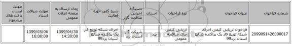 فراخوان ارزیابی کیفی اجرای شبکه توزیع فاز یک پراکنده صنایع استان یزد99