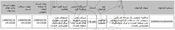 مناقصه عمومی یک مرحله ای تأمین سرویس ایاب و ذهاب کارکنان انبارهای نفت منطقه همدان و مرکز سوختگیری هواپیمایی همدان 