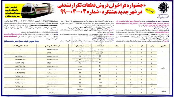 آگهی مزایده ،مزایده فروش 14 قطعه با کاربری تجاری و مسکونی نوبت دوم 