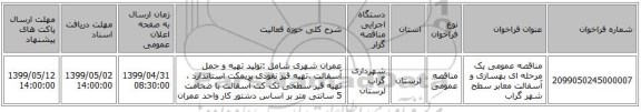 مناقصه عمومی یک مرحله ای بهسازی و آسفالت معابر سطح شهر گراب