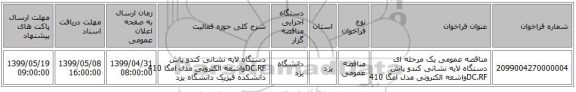 مناقصه عمومی یک مرحله ای دستگاه لایه نشانی کندو پاش DC.RFواشعه الکترونی مدل امگا 410 