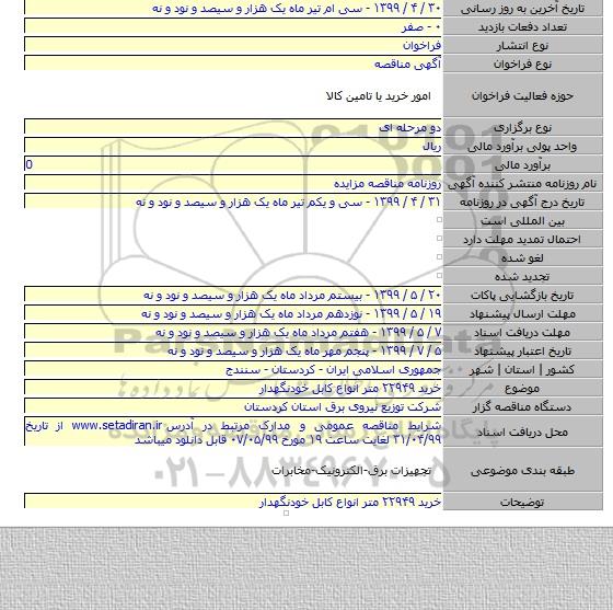 خرید ۲۲۹۴۹ متر انواع کابل خودنگهدار