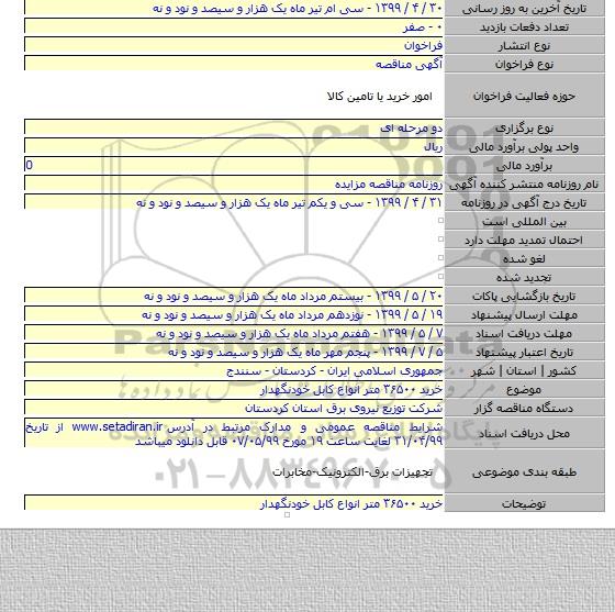 خرید ۳۶۵۰۰ متر انواع کابل خودنگهدار