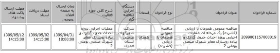 مناقصه عمومی همزمان با ارزیابی (فشرده) یک مرحله ای عملیات اجرایی پروژه احداث جدول گذاری و پیاده روسازی معابر شهرک صنعتی بوعلی 2