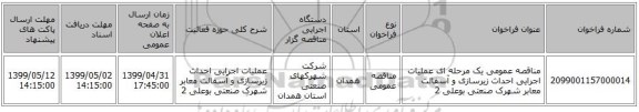 مناقصه عمومی یک مرحله ای عملیات اجرایی احداث زیرسازی و آسفالت معابر شهرک صنعتی بوعلی 2