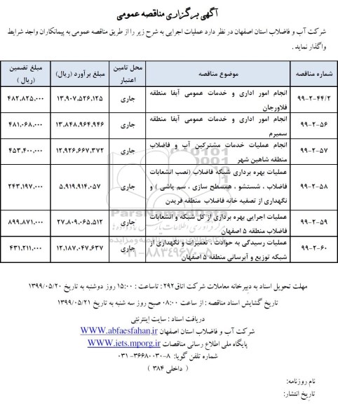 مناقصه ، مناقصه ​انجام امور اداری و خدمات عمومی آبفا  ... 